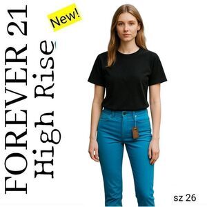 Jeans NEW! Forever 21 Turquoise Colored Denim High Rise Lightweight Straight NEW